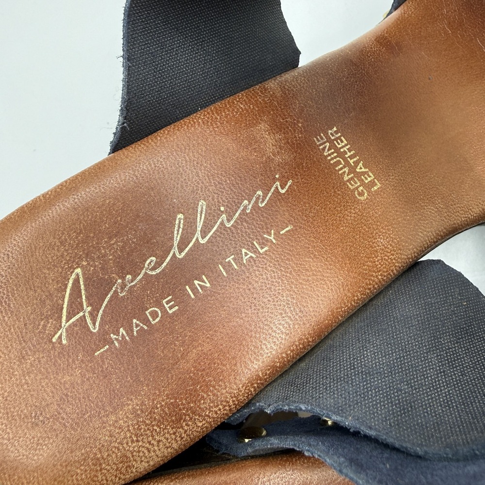 Avellini Sandals Womens Size 8 Blue Slide Block Heel Studded Made In Italy - Picture 6 of 11